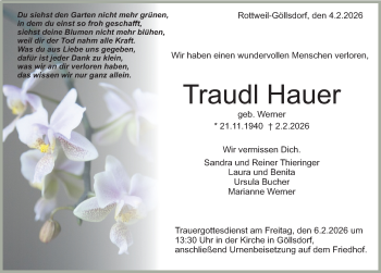 Traueranzeige von Traudl Hauer von Schwarzwälder Bote
