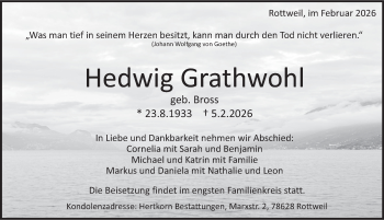 Traueranzeige von Hedwig Grathwohl von Schwarzwälder Bote