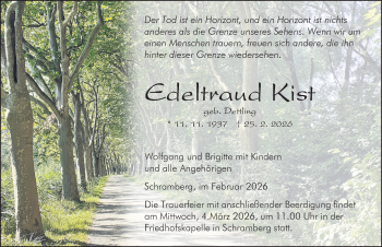 Traueranzeige von Edeltraud Kist von Schwarzwälder Bote