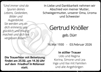 Traueranzeige von Gertrud Knöller von Schwarzwälder Bote