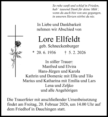 Traueranzeige von Lore Ellfeldt von Schwarzwälder Bote
