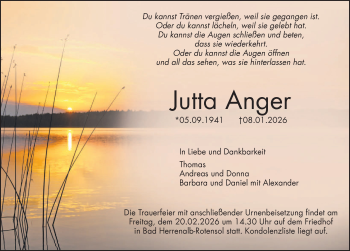 Traueranzeige von Jutta Anger von Schwarzwälder Bote