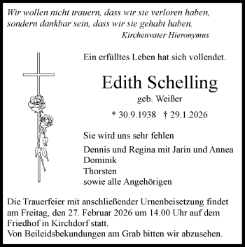 Traueranzeige von Edith Schelling von Schwarzwälder Bote