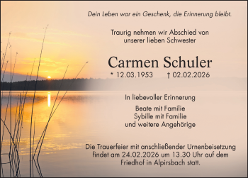Traueranzeige von Carmen Schuler von Schwarzwälder Bote