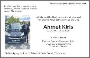 Traueranzeige von Ahmet Kiris von Schwarzwälder Bote