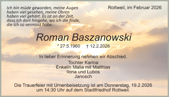 Traueranzeige von Roman Bazanowski von Schwarzwälder Bote