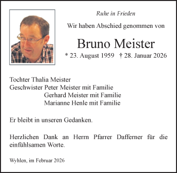Traueranzeige von Bruno Meister von Schwarzwälder Bote