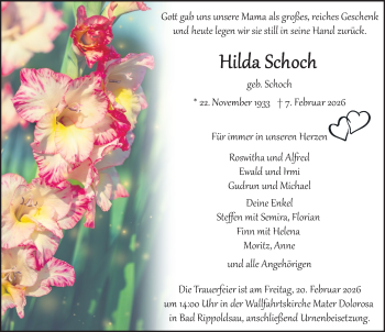 Traueranzeige von Hilda Schoch von Schwarzwälder Bote