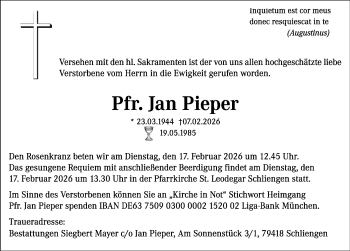 Traueranzeige von Jan Pieper von Schwarzwälder Bote