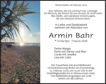 Traueranzeige von Armin Bahr von Schwarzwälder Bote
