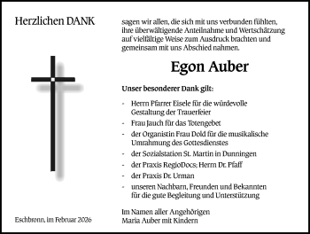 Traueranzeige von Egon Auber von Schwarzwälder Bote