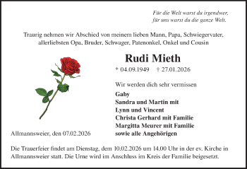 Traueranzeige von Rudi Mieth von Schwarzwälder Bote