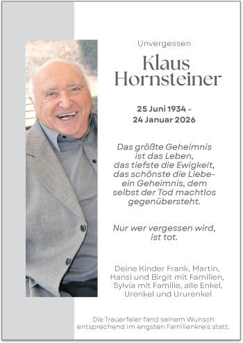 Traueranzeige von Klaus Hornsteiner von Schwarzwälder Bote