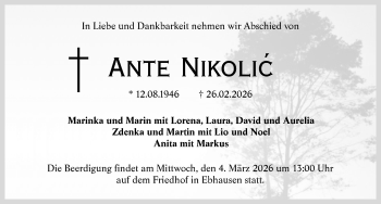 Traueranzeige von Ante Nikolic von Schwarzwälder Bote